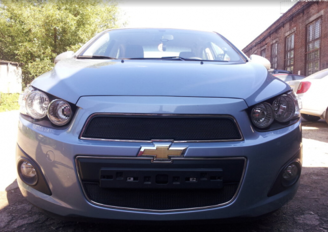 Защита радиатора "Standart" Chevrolet Aveo (2011-2015) верх, чёрная купить недорого с доставкой в Орел